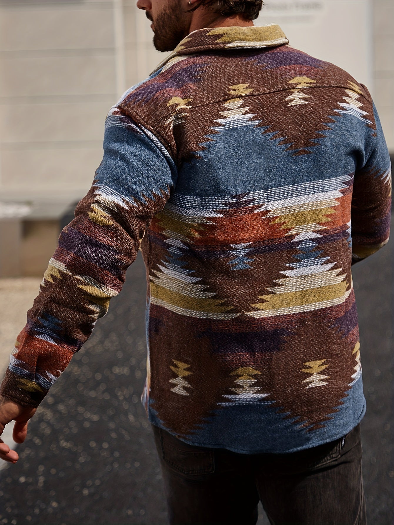 Various Pattern Men's Casual Long Sleeve Lapel Shirt, Men's Thick Outwear For Fall Winter