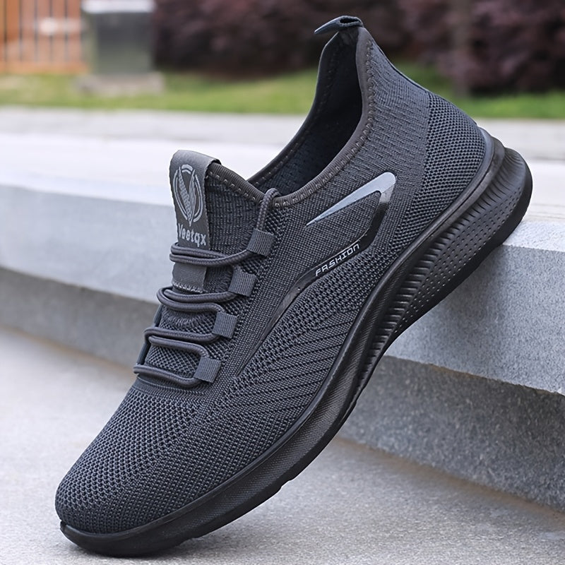 Men'S Breathable Knit Running Shoes - Lightweight, Non-Slip Sneakers for Gym, Basketball & Outdoor Adventures - Black with White Accents, Lace-Up Design, Perfect for Sports Enthusiasts, Gym Shoes, Sleek Sporty Look, Comfortable Fit