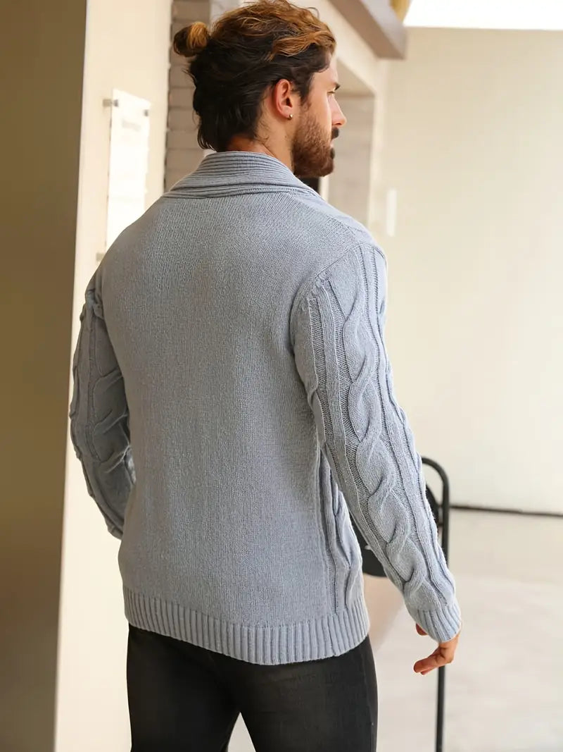 Polyester Knit Button-Up Long Sleeve Sweater