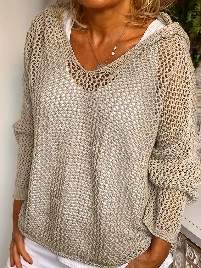 Long Hooded V-Neck Sweater