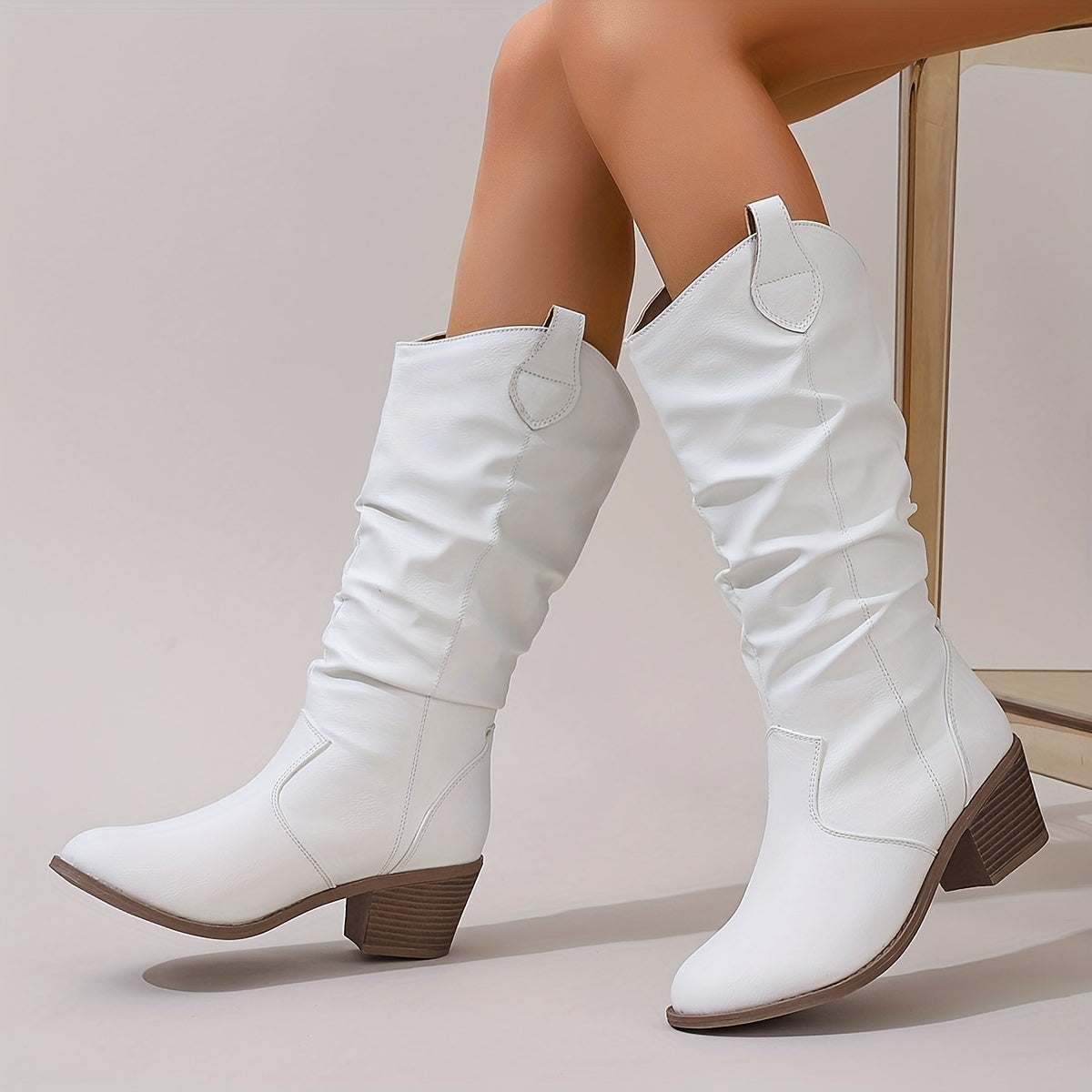 Timeless Tan Vegan Leather Block Heel Boots with Block Heel