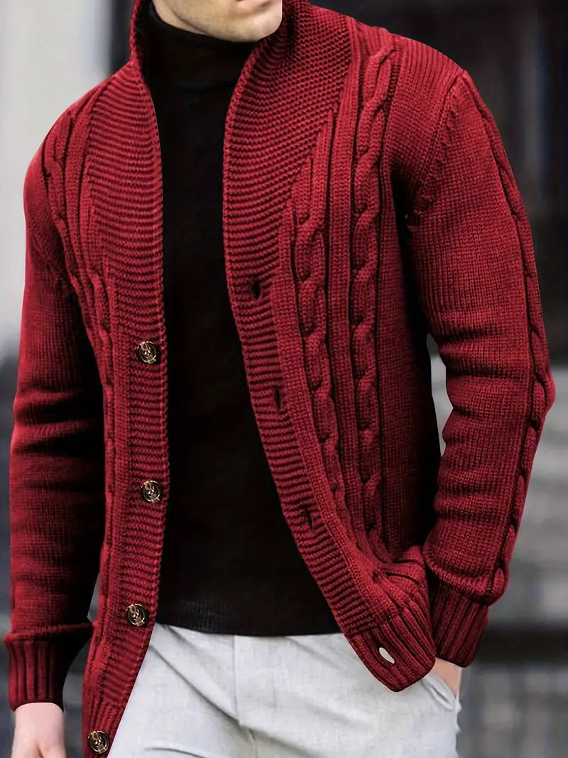 Polyester Knit Button-Up Long Sleeve Cardigan