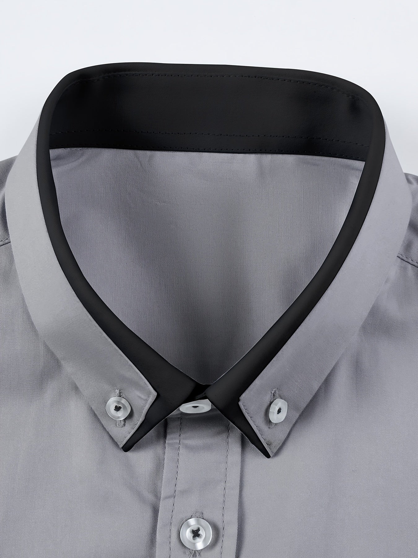 Men's Contrast Collar Design Lapel Collar Design Dress Shirts, Long Sleeve Casual Button Up Shirt For Formal Occasions