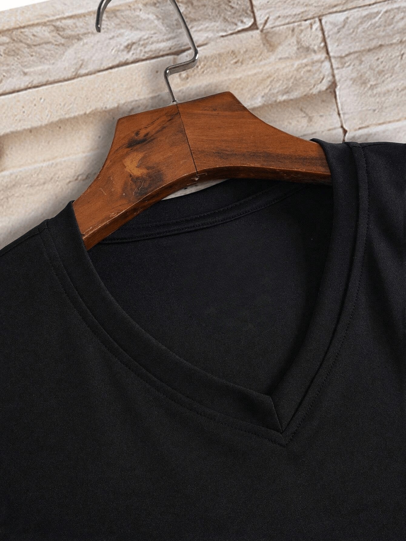 Men'S V-Neck Short Sleeve T-Shirt - Lightweight & Breathable, Casual Fit, Solid Black, Perfect for Summer, High-Quality Knit Fabric, Everyday Tshirt | Casual Style | Comfortable Fit