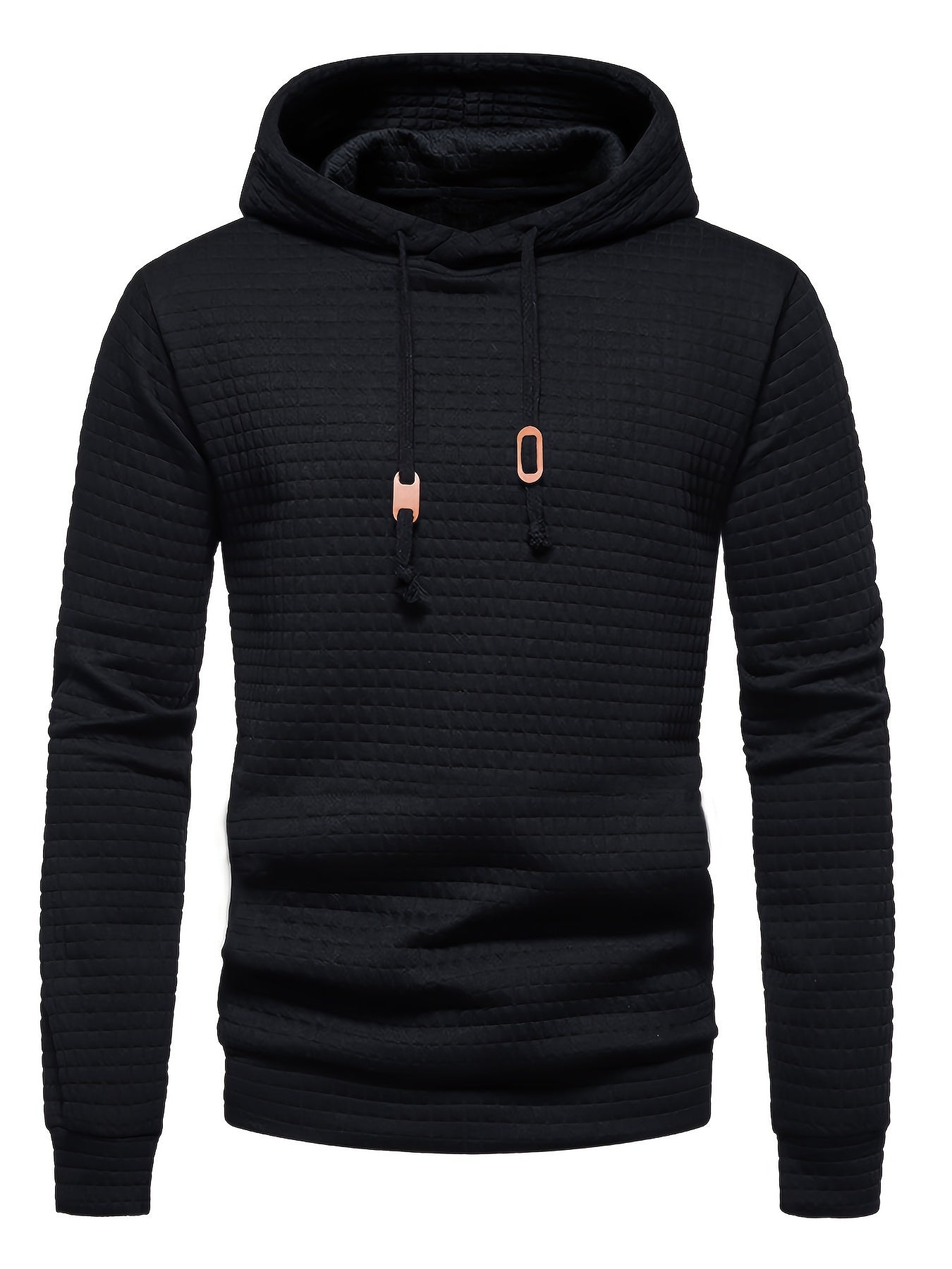 GEKM Men'S Bohemian Plaid Long Sleeve Hoodie - Cozy Jacquard Fabric Sweatshirt with Orange Accents, Casual Outdoor Jogging & Fitness Training Pullover, Regular Fit, Hooded Design, Comfortable Pullover