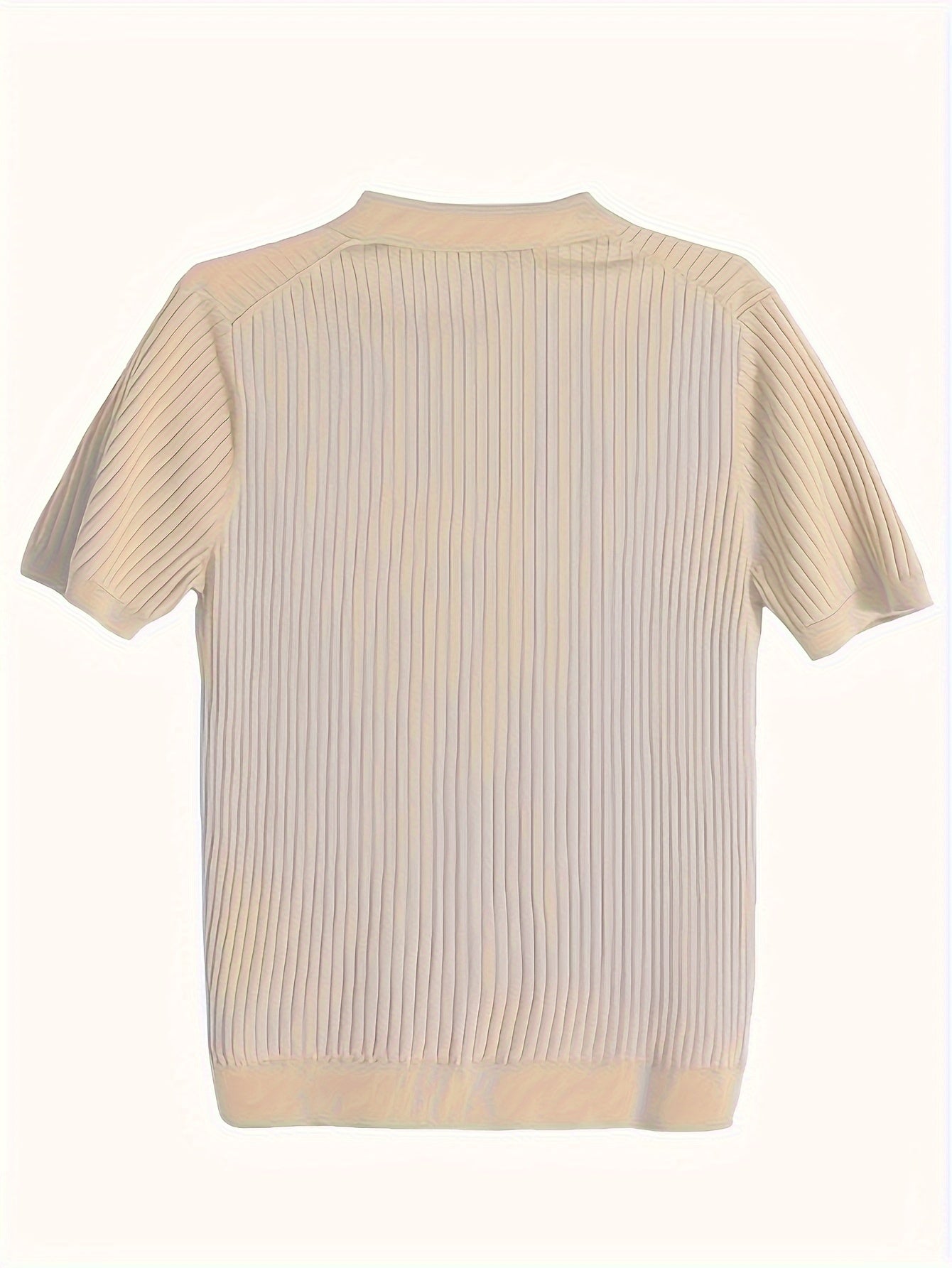 2024 New Men'S Small Hole Short Sleeve Polo Shirt Knitted Sweater - Beige, Medium Stretch, Solid Color, Regular Fit, All-Season Casual Wear, Casual Wear Sweater|Minimalist Style|Knit Construction, Sweater Vest