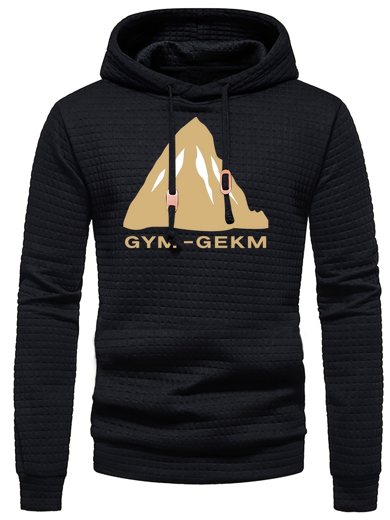 GEKM Men'S Bohemian Plaid Long Sleeve Hoodie - Cozy Jacquard Fabric Sweatshirt with Orange Accents, Casual Outdoor Jogging & Fitness Training Pullover, Regular Fit, Hooded Design, Comfortable Pullover