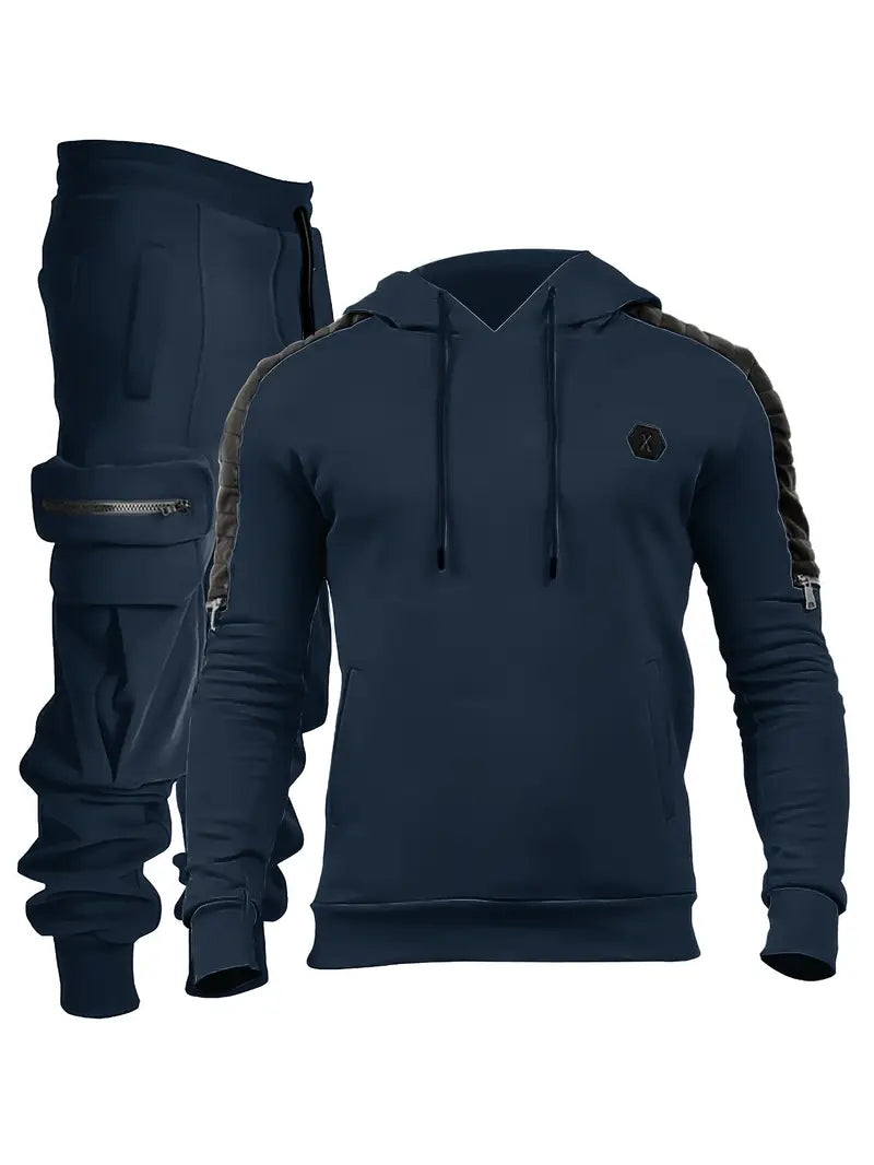 Polyester Knit Hooded Zip Long Sleeve 2-Piece Hoodie