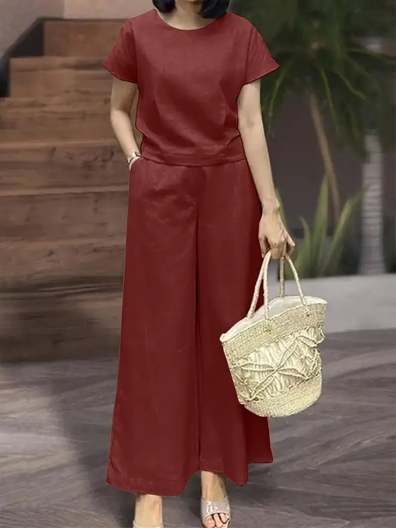 Solid Polyester Sweater 2-Piece Set