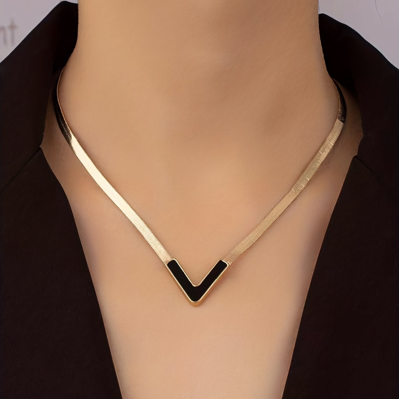 Modern Necklace with Gold-tone