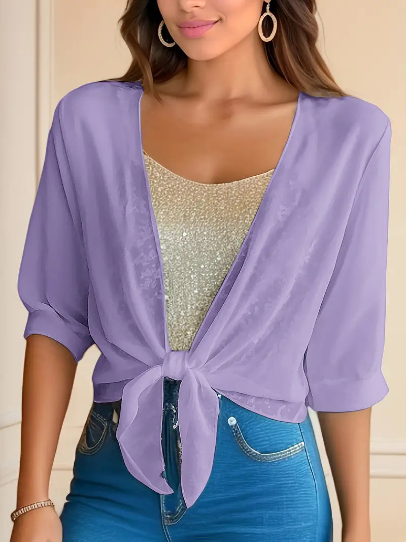 Solid Polyester Blouse Solid Color Tie