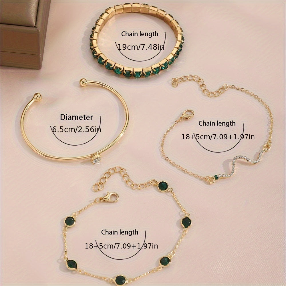 Vintage 4-Piece Necklace & Bracelet Set with Sparkling stones