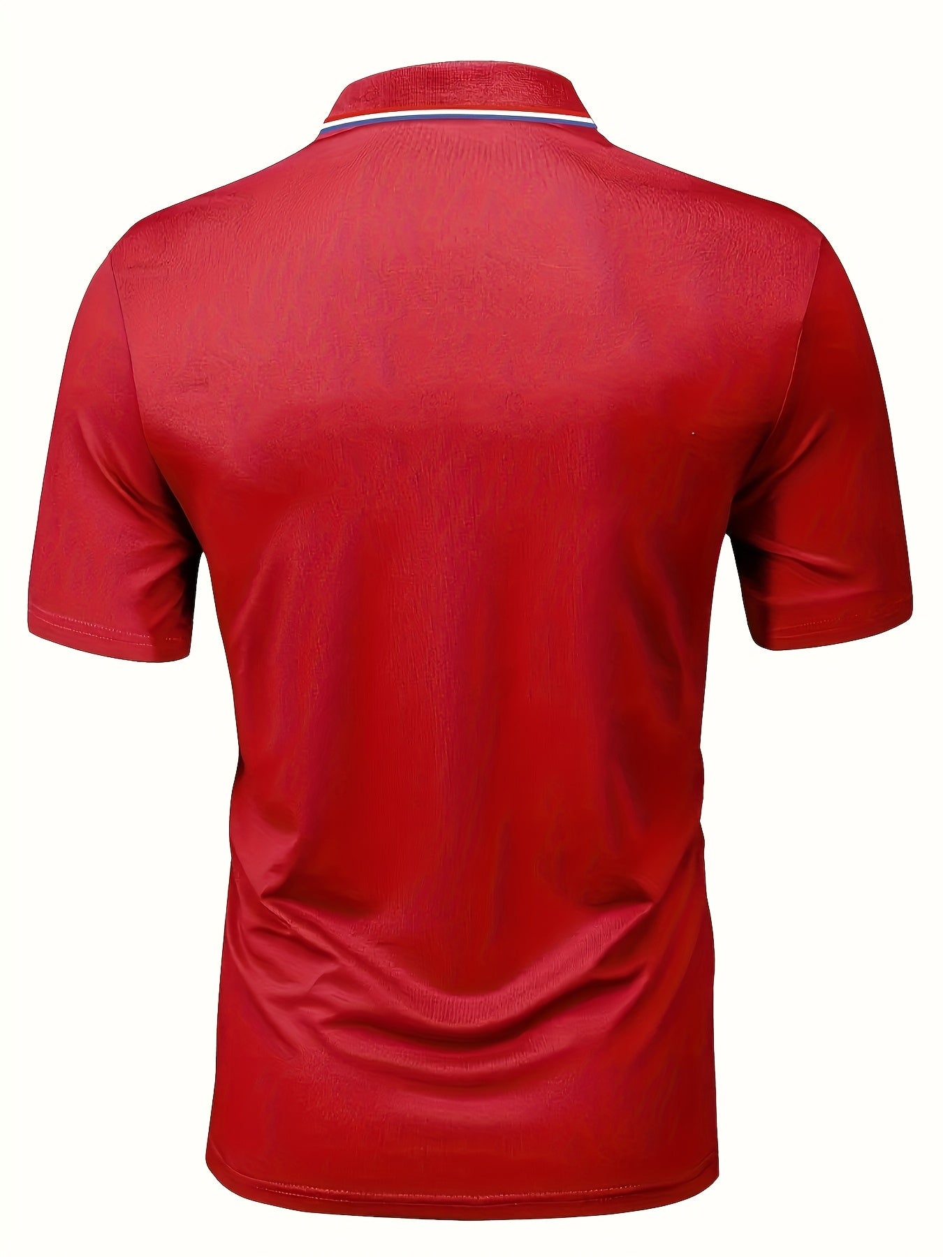 Men's Short Sleeve Shirt - White with Red Golf Print, Striped Collar & Cuffs, Breathable Summer Golf & Casual Wear, Machine Washable Regular Fit, Durable Fabric