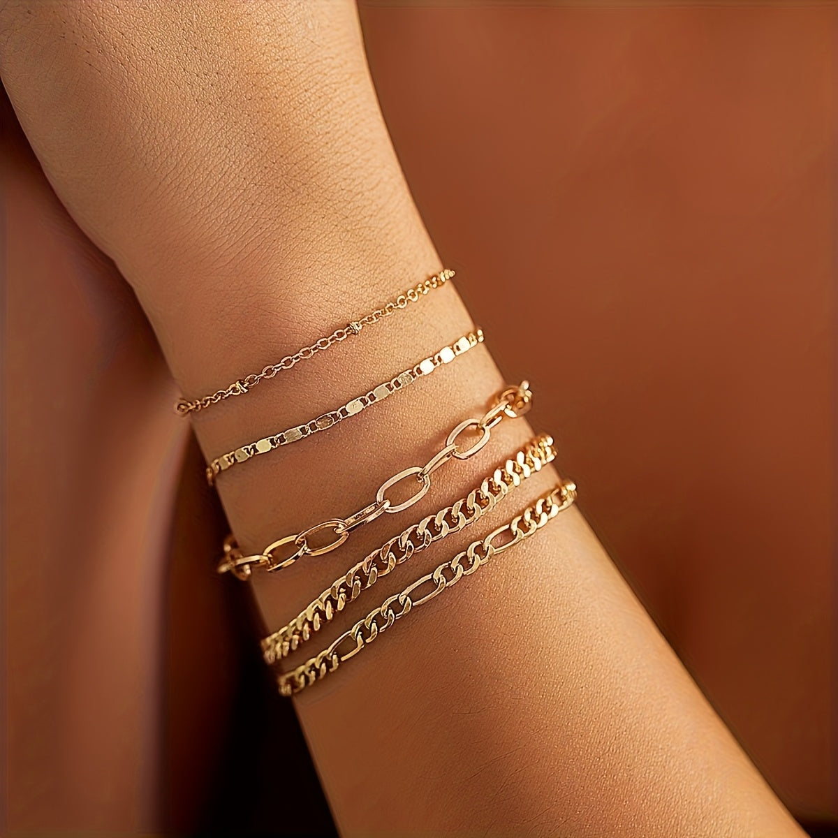 Vintage 5-Piece Necklace & Bracelet Set with Polished finish