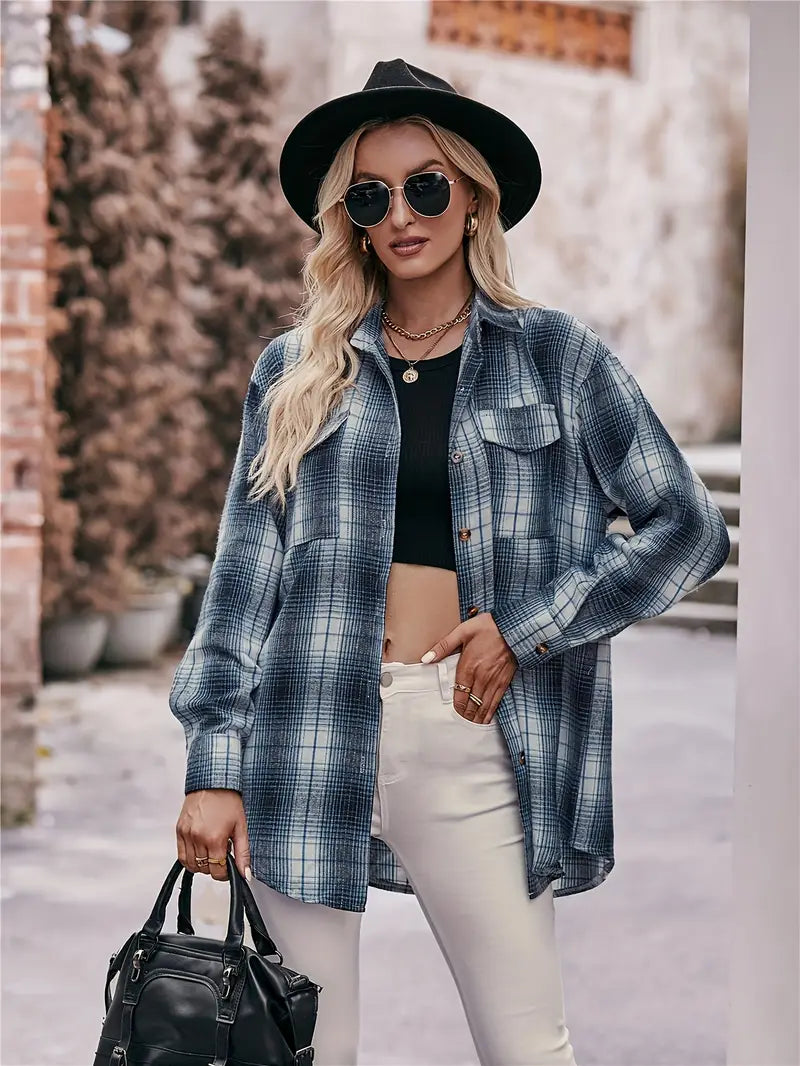 Plaid Polyester Blouse