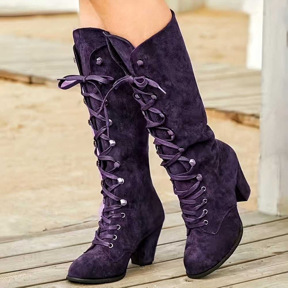 Timeless Tan Faux Suede Block Heel Boots with Block Heel