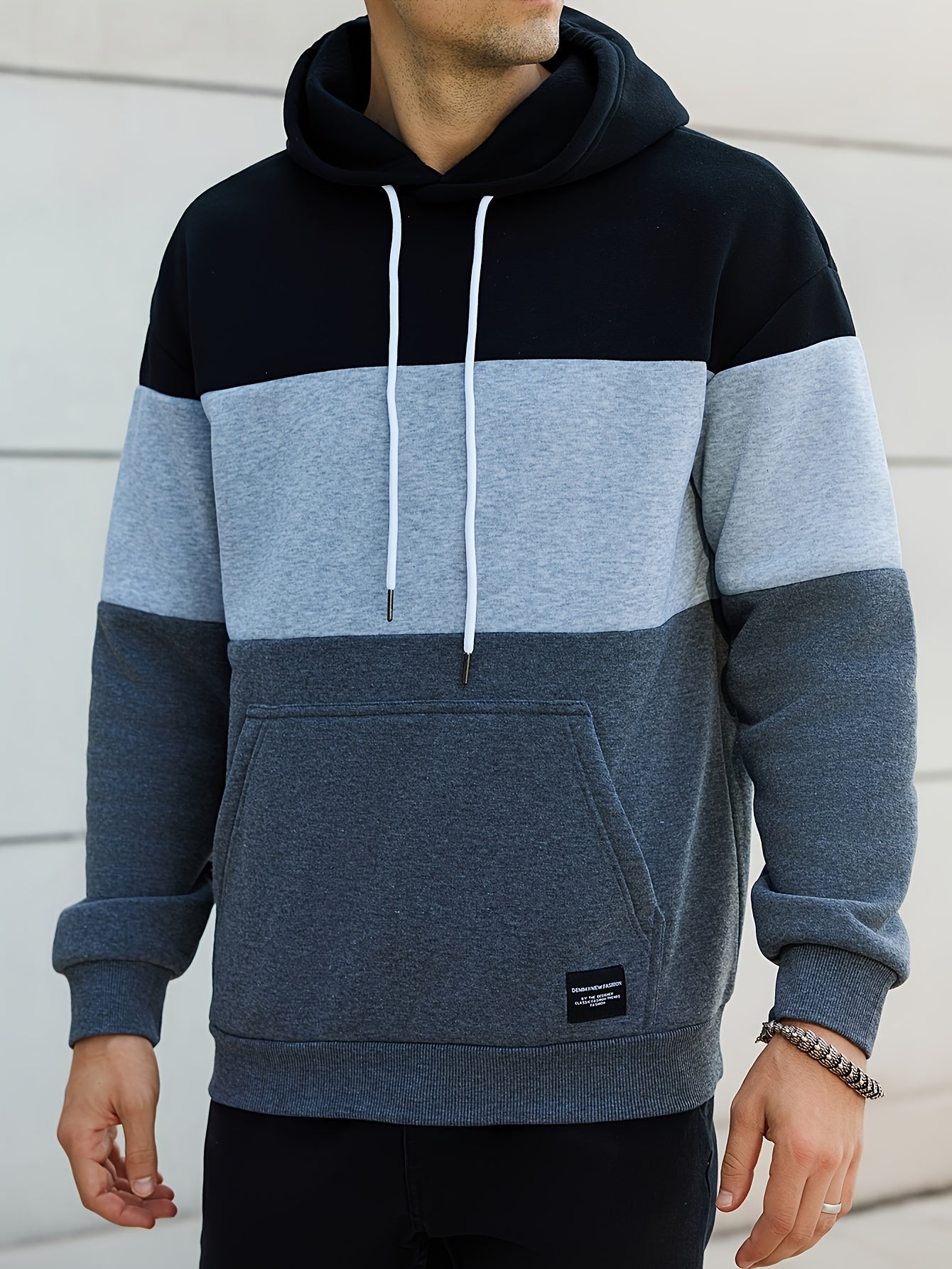 Men's Casual Color Block Hoodie - Soft Polyester Blend, Long Sleeve with Kangaroo Pocket, Drawstring Hood, Ideal for Fall/Winter Streetwear, Casual Streetwear|Hooded Sweatshirt|Polyester Blend Hoodie, Sweater Hoodie