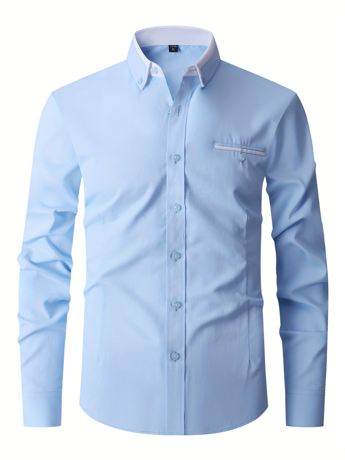 Men's Contrast Collar Design Lapel Collar Design Dress Shirts, Long Sleeve Casual Button Up Shirt For Formal Occasions