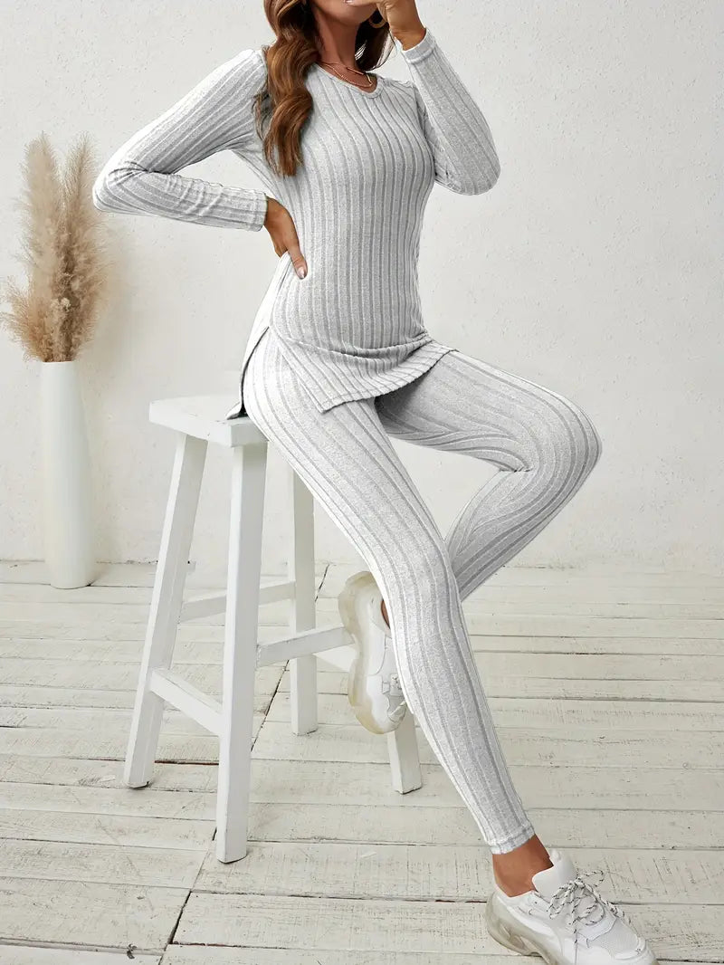 Solid Knit Sweater 2-Piece Set Chic Spring Autumn
