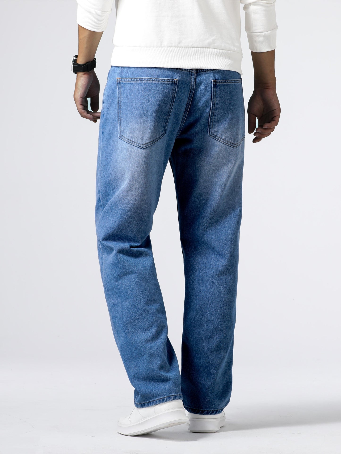 Men's Light Blue Relaxed Fit Jeans - Casual Straight-Leg Machine-Washable Denim Pants for Casual Attire, All-Season Comfort & Versatile Style