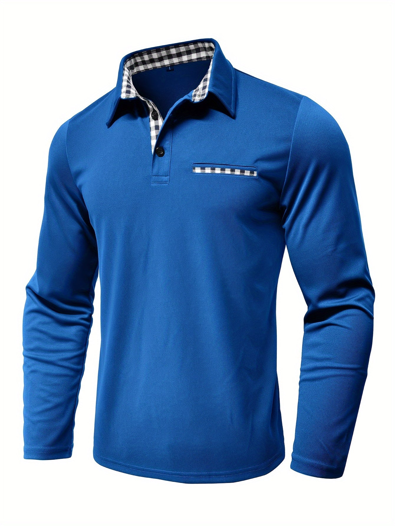 2024 Fall Casual Men'S Long Sleeve Polo Shirt with Color Block Design, Polyester Knit Fabric, Regular Fit, Half Placket, and Slight Stretch