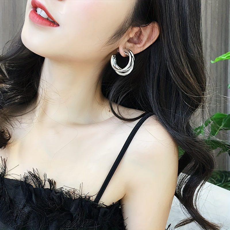 Modern Earrings with Silver-tone