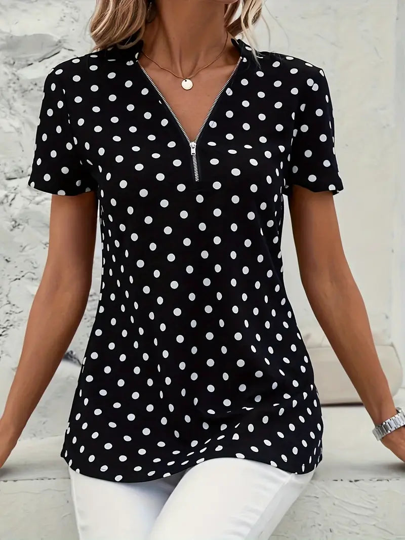 Polka Dot Polyester Blouse Polka Dots Print