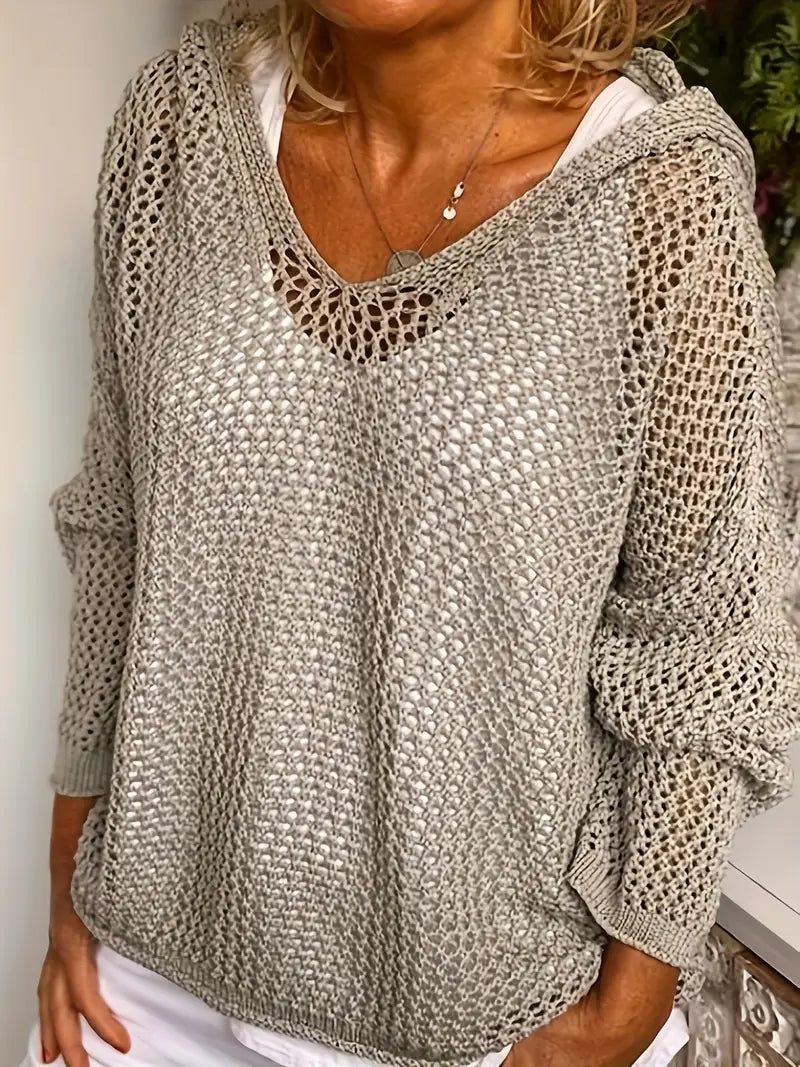 Long Hooded V-Neck Sweater