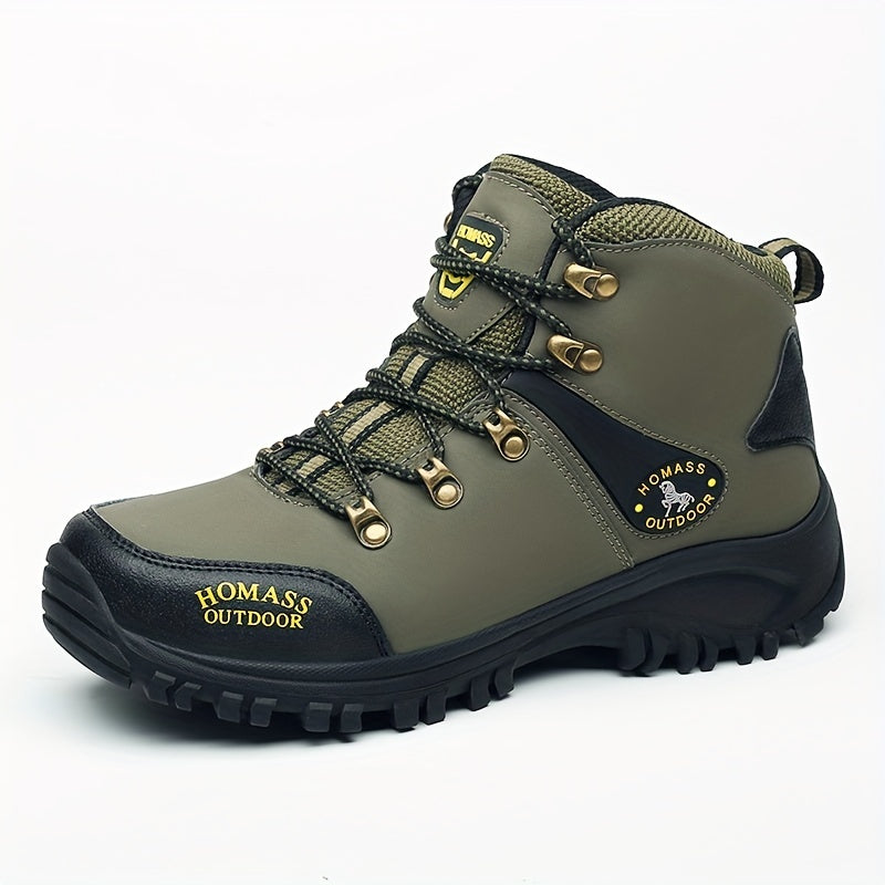 Men's Vintage-Style Outdoor Hiking Boots - Warm, Durable & Non-Slip with Elastic Ankle Support | PU Upper & Rubber Sole | Lace-Up Closure | Perfect for All Seasons Adventures, Hiking Accessories