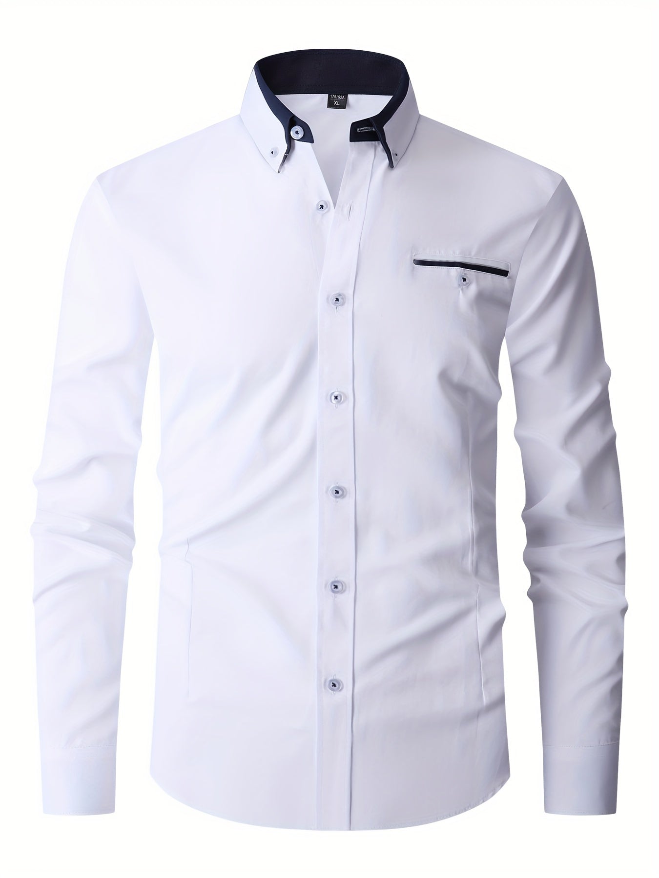 Men's Contrast Collar Design Lapel Collar Design Dress Shirts, Long Sleeve Casual Button Up Shirt For Formal Occasions