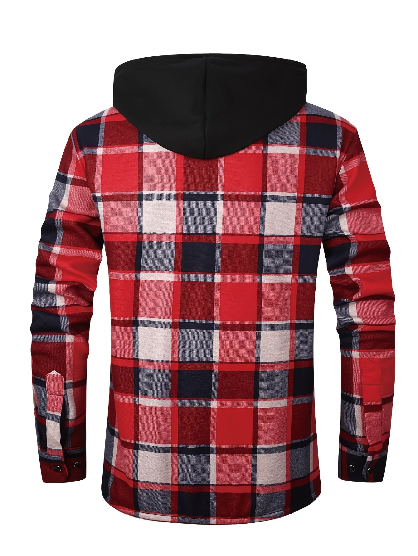 Men's Fleece-Lined Hoodie - Casual & Sporty, Plaid Pullover with Button Detail, Long Sleeve, Loose Fit for Fall/Winter