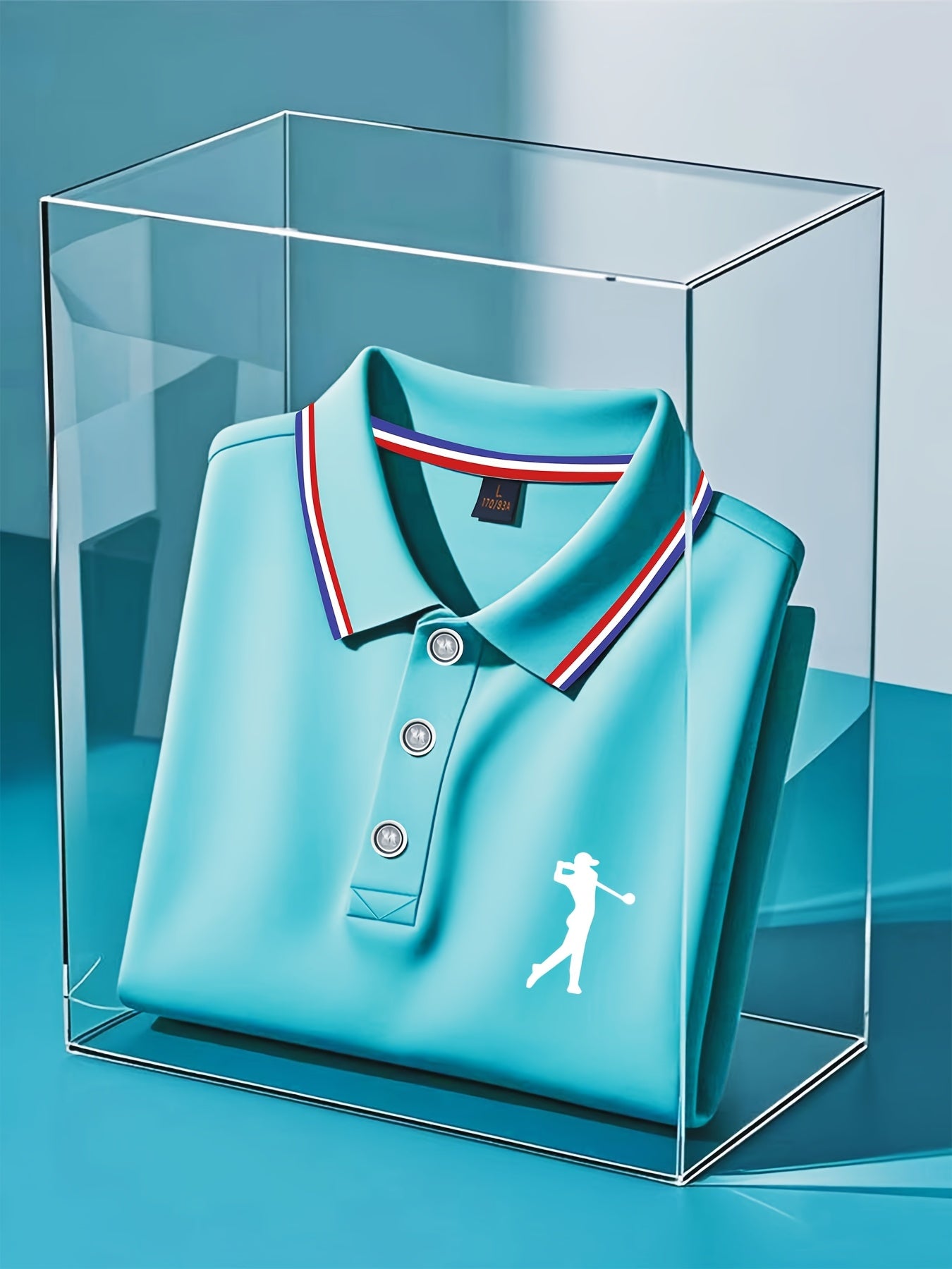 Men's Short Sleeve Shirt - White with Red Golf Print, Striped Collar & Cuffs, Breathable Summer Golf & Casual Wear, Machine Washable Regular Fit, Durable Fabric