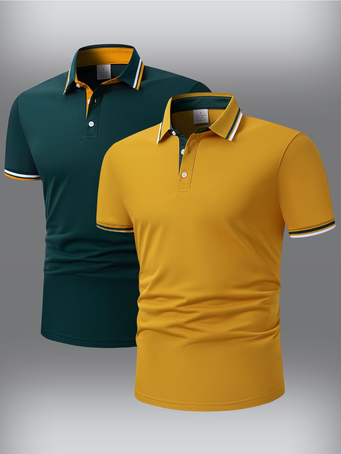 2pcs Men's Short-Sleeve Shirts with Contrast Collars - Lightweight Polyester, Pastel Blue & Pink, Turn- Collar, Button Closure, Regular Fit, Casual & Business-Casual Wear, Ideal for Summer or Gifting, Short Sleeve Tops