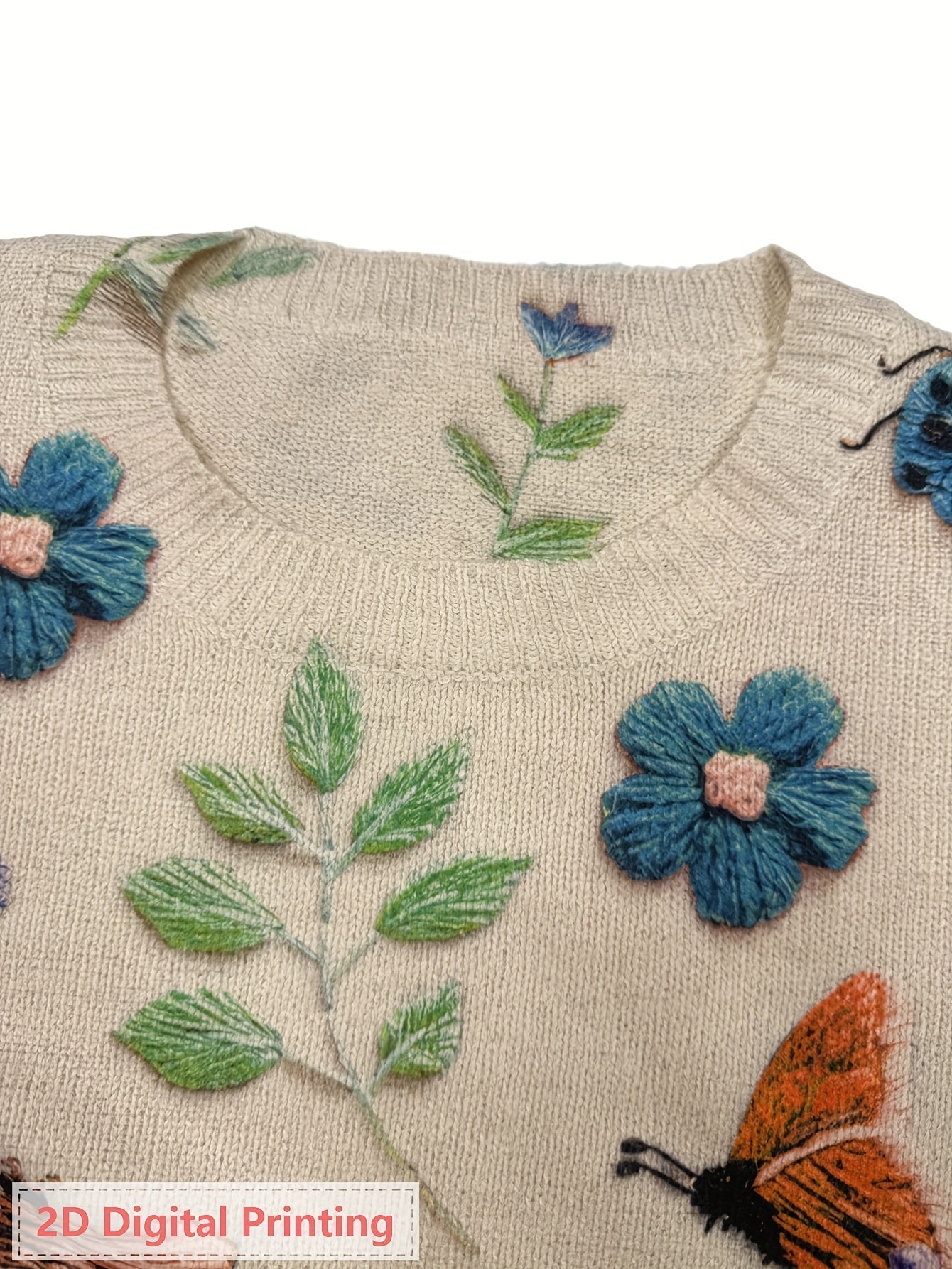 Women'S Lightweight Sweater - 2D Digital Printing-All-Over Floral & Insect Print in Beige/Red/Blue/Black/White/Gray/ - Soft Everyday Pullover for Fall/Winter - Casual Chic Sweater for Everyday & Formal Outfits - Women'S Sweater, Ladies Sweaters,