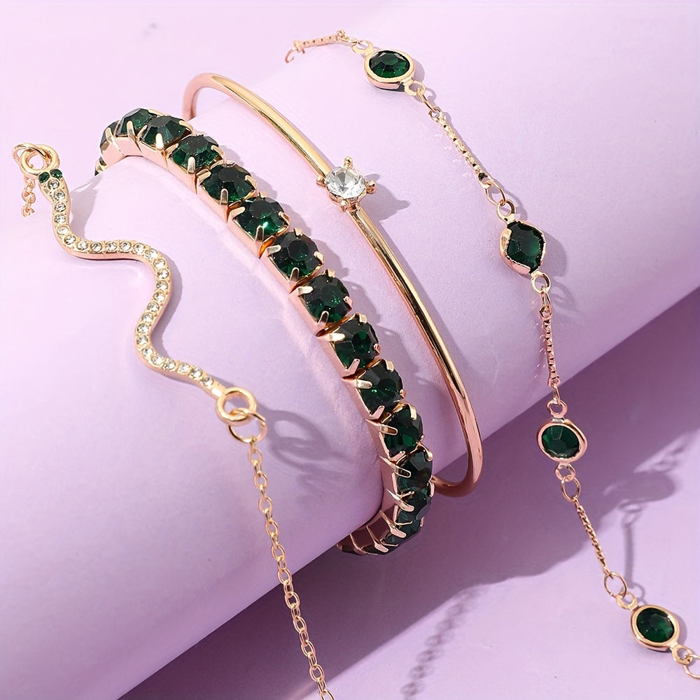Vintage 4-Piece Necklace & Bracelet Set with Sparkling stones