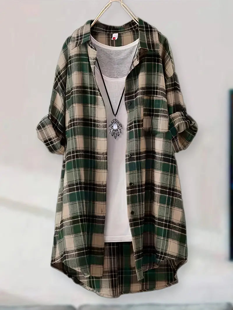 Plaid Polyester Blouse