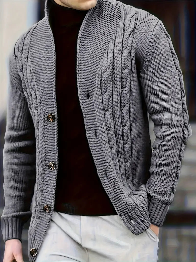 Polyester Knit Button-Up Long Sleeve Sweater