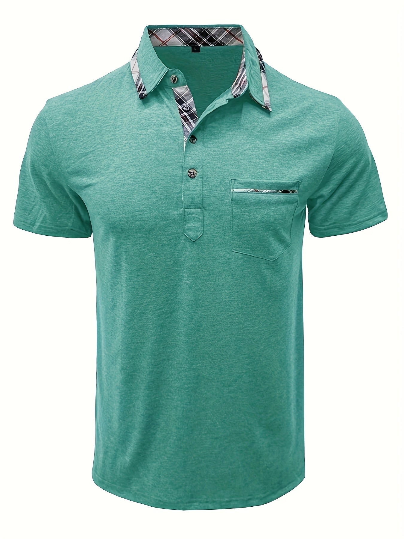 Men'S Plus Size Short Sleeve Polo Shirt with Plaid Collar and Button Details - Casual Summer Style, Regular Fit, Slight Stretch Fabric, Plus Size Shirts, PLUS SIZE