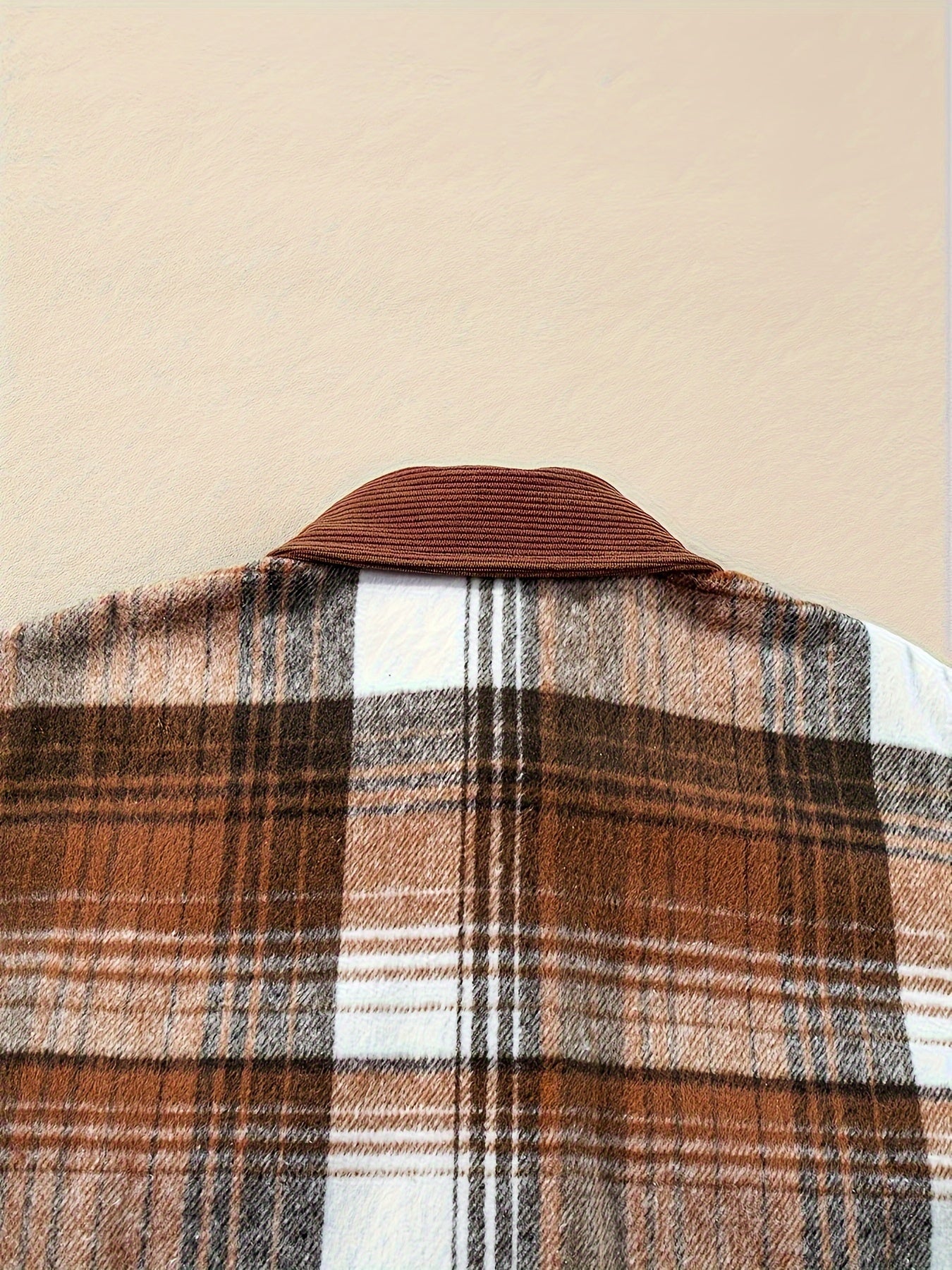 Plaid Print Drop Shoulder Jacket, Casual Lapel Neck Long Sleeve Button Front Jacket For Fall & Spring, Women's Clothing