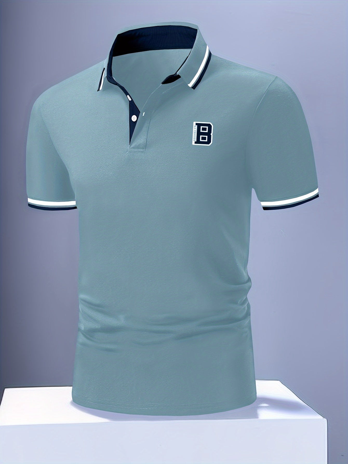 Men's Trendy Simple Letter Print Color Block Short Sleeve Button Up Lapel Shirt For Summer Daily, Golf Shirt