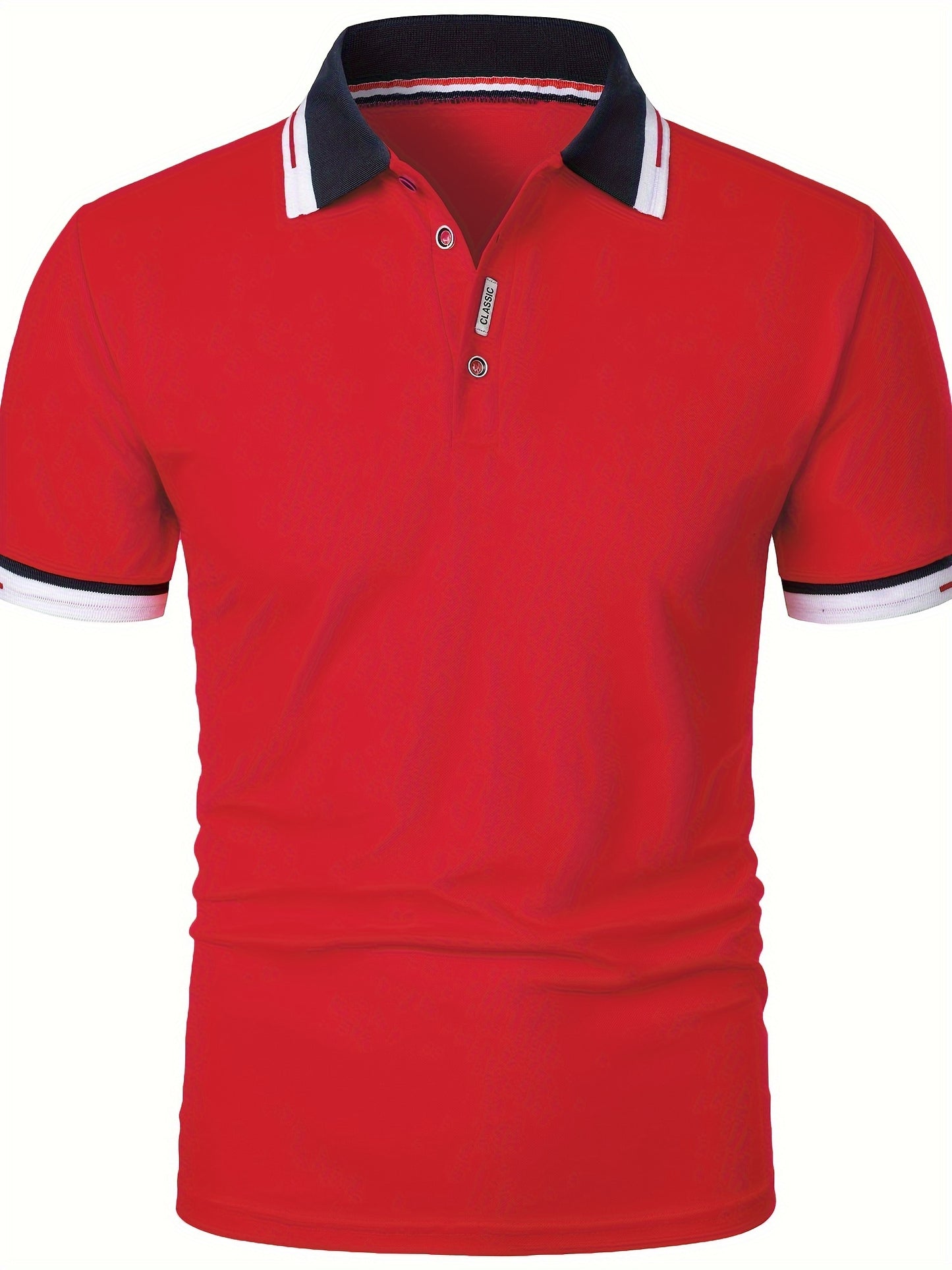 Men's Sleek Black Shirt - Casual & Sporty, Short-Sleeved with Contrast Collar and Trim, 100% Polyester, Button Detail, Ideal for Summer