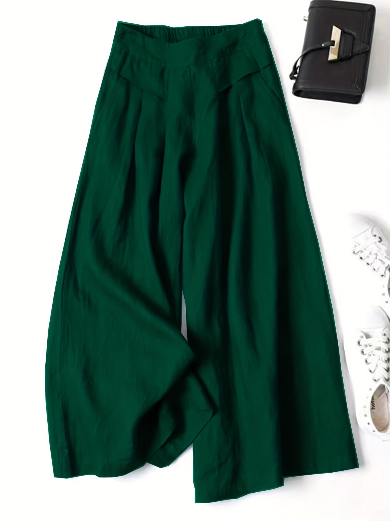 Women's Vintage Wide-Leg Ankle Pants - Non-Stretchy Elastic Waist Trousers, Loose Fit for Everyday & Formal Outfits - Machine Washable Fall/Spring/Summer Bottoms in Terracotta Red - Adult Women's Clothing, Casual Outfit Pants, Comfortable Clothi