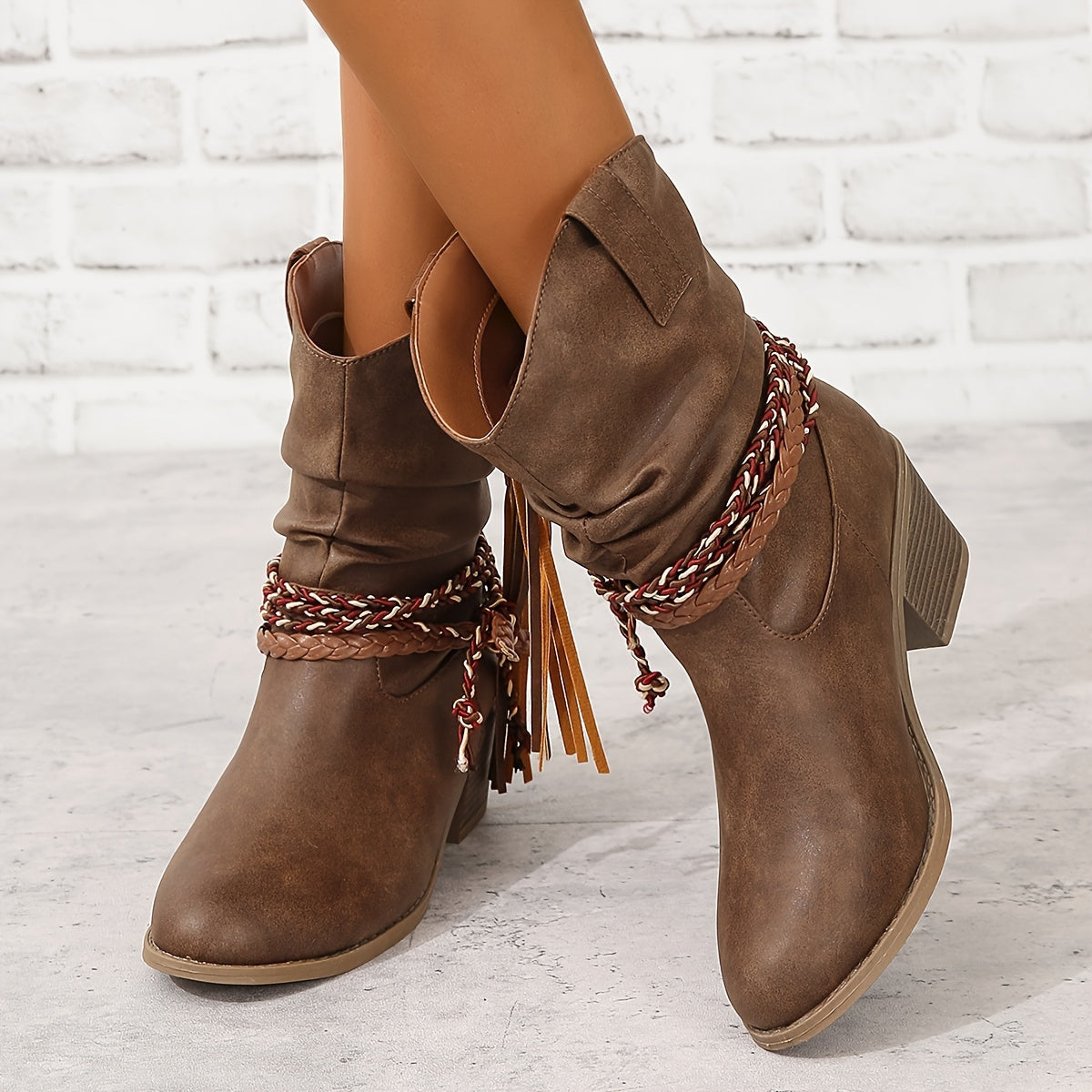 Timeless Red Animal Faux Fur Block Heel Boots with Block Heel