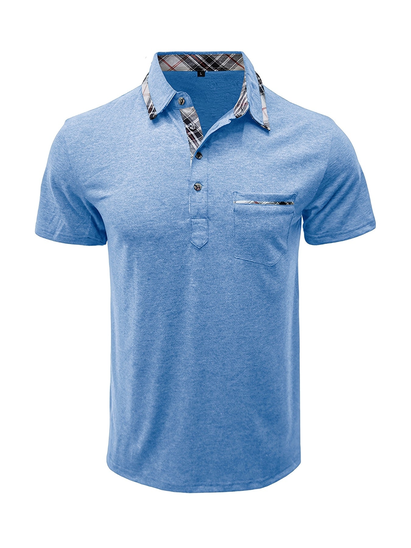 Men'S Plus Size Short Sleeve Polo Shirt with Plaid Collar and Button Details - Casual Summer Style, Regular Fit, Slight Stretch Fabric, Plus Size Shirts, PLUS SIZE