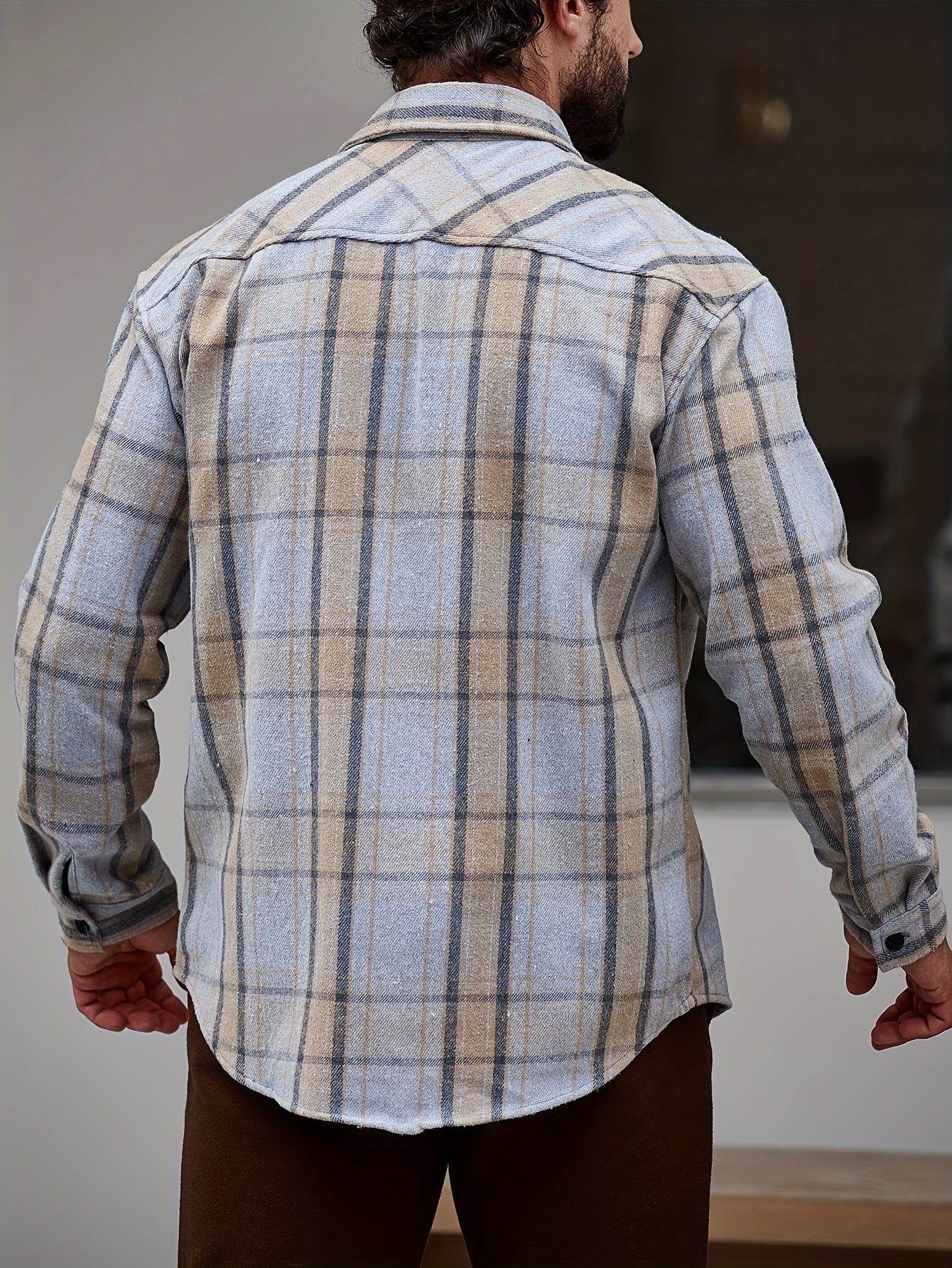 Men's Casual Flannel Shirt Coat - Solid Color Lapel Button-Up with Chest Pocket, Machine Washable Non-Stretch Fabric, Regular Fit Autumn Winter Outerwear, Autumn Apparel, Flannel, Long Sleeve Button Casual Shirt