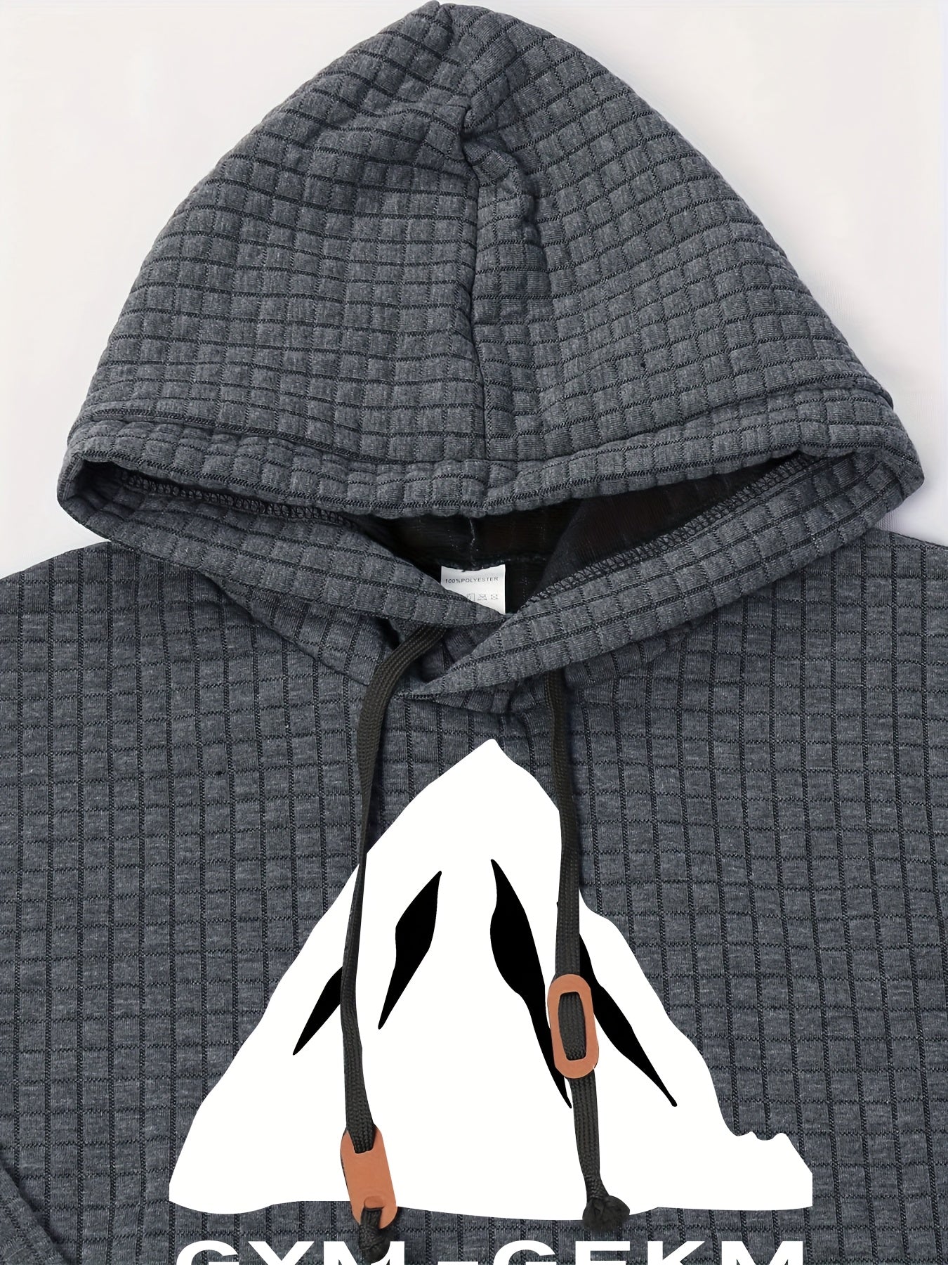 GEKM Men'S Bohemian Plaid Long Sleeve Hoodie - Cozy Jacquard Fabric Sweatshirt with Orange Accents, Casual Outdoor Jogging & Fitness Training Pullover, Regular Fit, Hooded Design, Comfortable Pullover