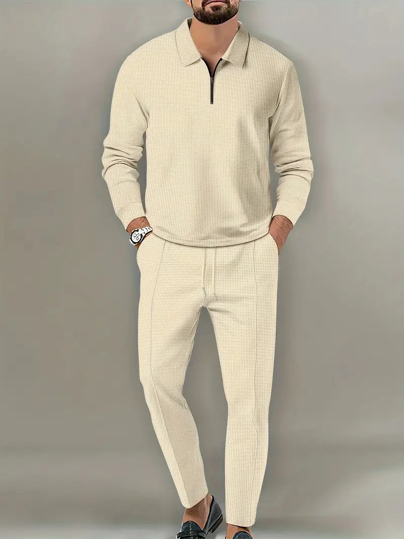 Polyester Knit Zip Long Sleeve 2-Piece Shirt