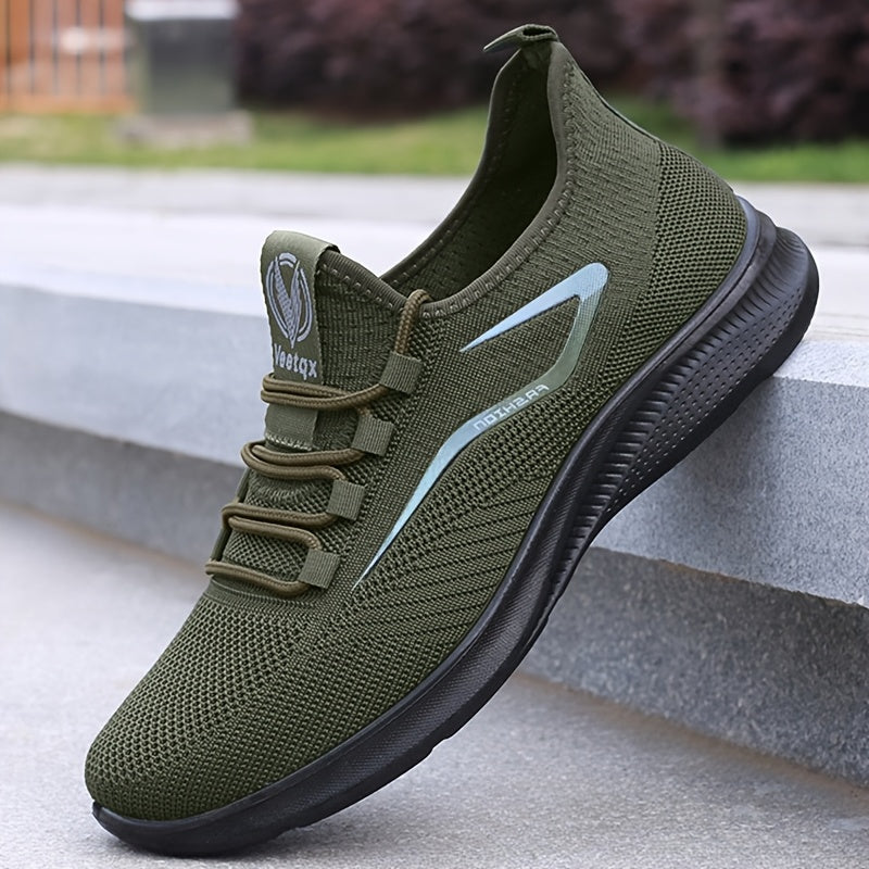 Men'S Breathable Knit Running Shoes - Lightweight, Non-Slip Sneakers for Gym, Basketball & Outdoor Adventures - Black with White Accents, Lace-Up Design, Perfect for Sports Enthusiasts, Gym Shoes, Sleek Sporty Look, Comfortable Fit