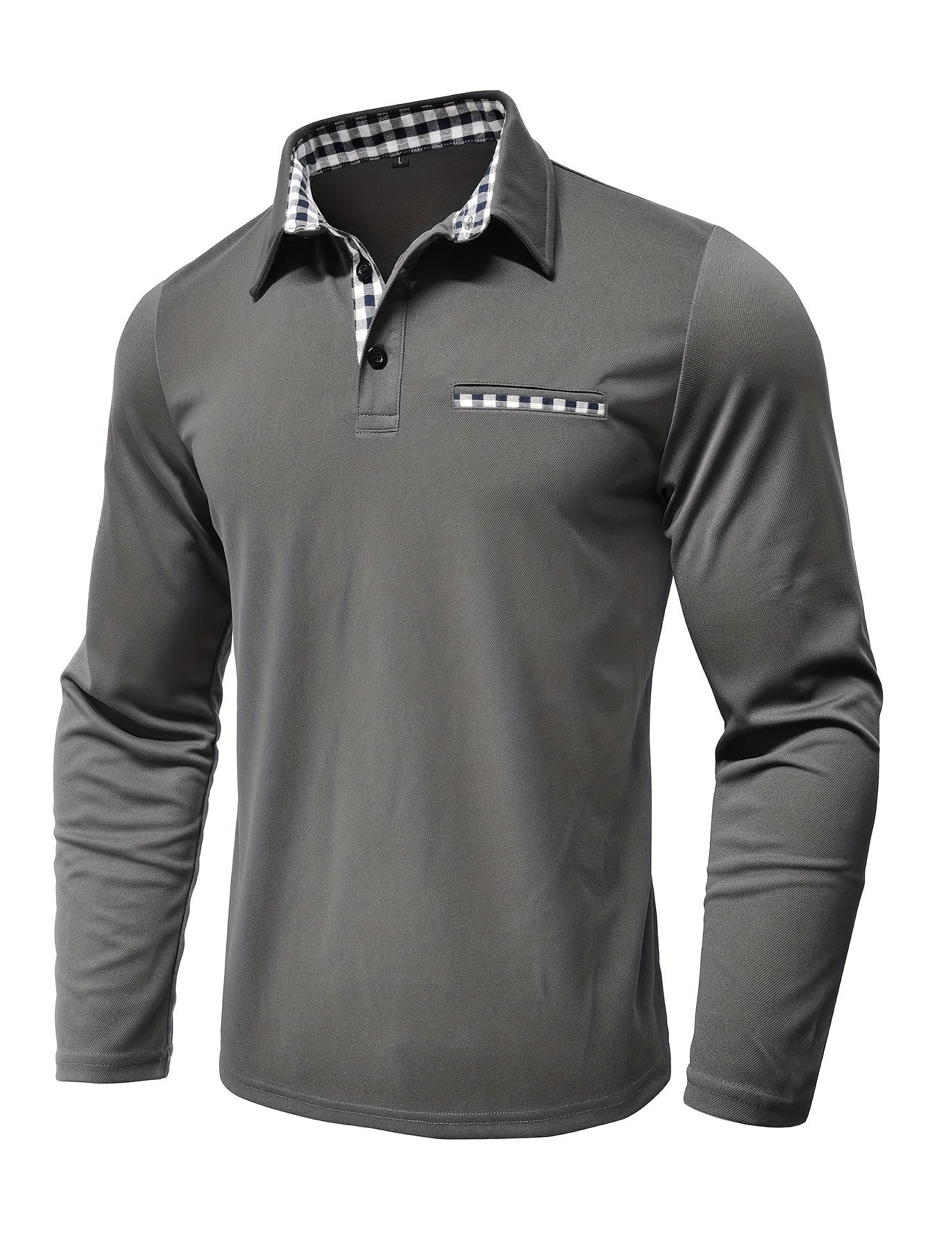 2024 Fall Casual Men'S Long Sleeve Polo Shirt with Color Block Design, Polyester Knit Fabric, Regular Fit, Half Placket, and Slight Stretch