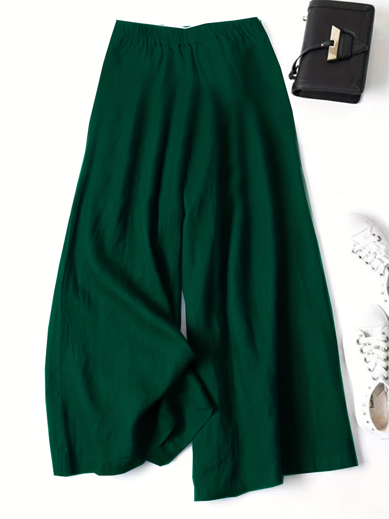 Women's Vintage Wide-Leg Ankle Pants - Non-Stretchy Elastic Waist Trousers, Loose Fit for Everyday & Formal Outfits - Machine Washable Fall/Spring/Summer Bottoms in Terracotta Red - Adult Women's Clothing, Casual Outfit Pants, Comfortable Clothi